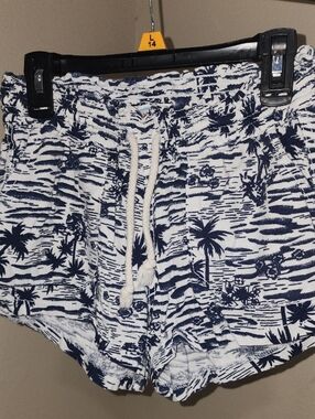 Women's Navy & White Printed Lounge Shorts with Drawstring